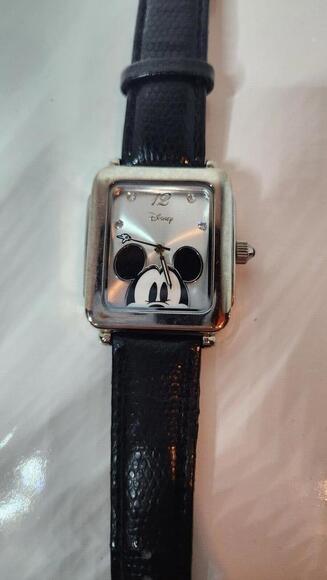 Mickey Mouse watch MK1007 Black Faux Leather Band, Cubic Zirconia Accents - Picture 1 of 3